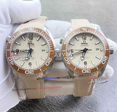 VS Factory Omega Planet Ocean 600m Beige Dial Brown Ceramic Bezel Replica Watch
